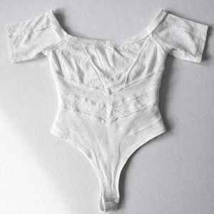 Free People Intimately Womens S White Ribbed Off Shoulder Bodysuit Stret